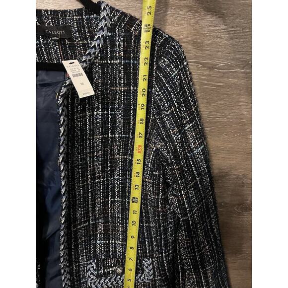 Talbots Plus Size 16 Blue Houndstooth Blazer Coat Suit Business Casual Career - Picture 6 of 11